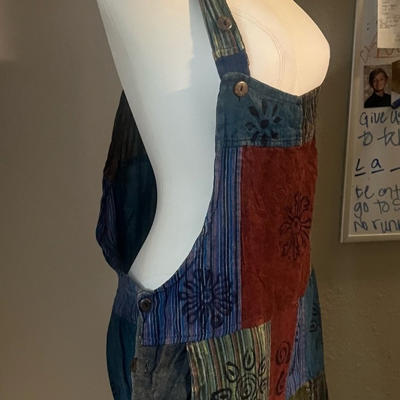 NWT patchwork overalls by windhorse adjustable size boho style pants - Picture 3 of 13